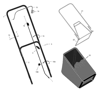 Handle And Bag Assembly Diagram and Parts List for 20415X14B 2001 Briggs and Stratton Lawn Mower